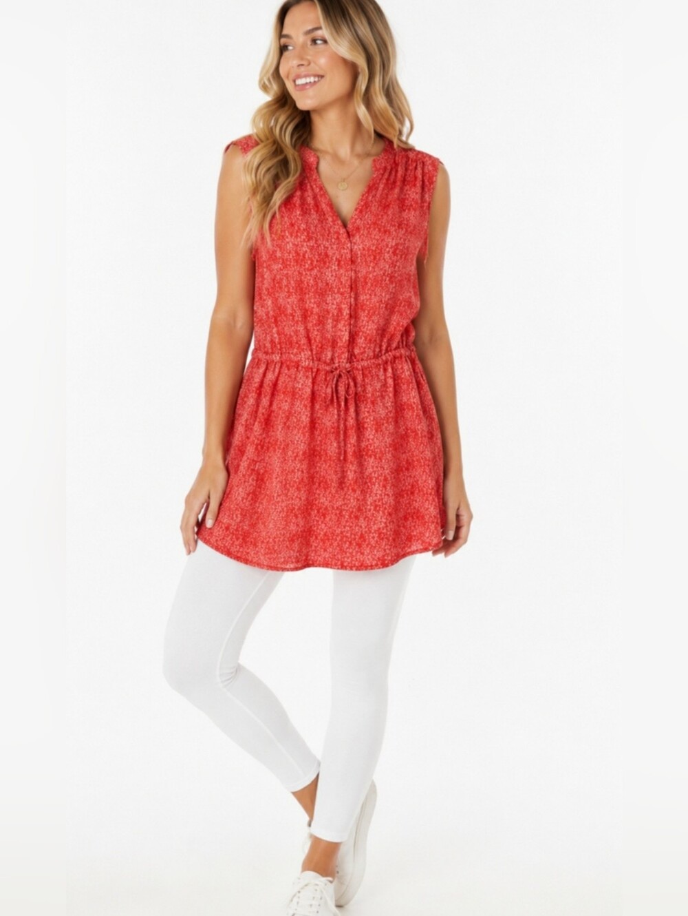 Hilary Radley Sleeveless Tunic Drawsting Waist Orange Poppy Dress, Size 12